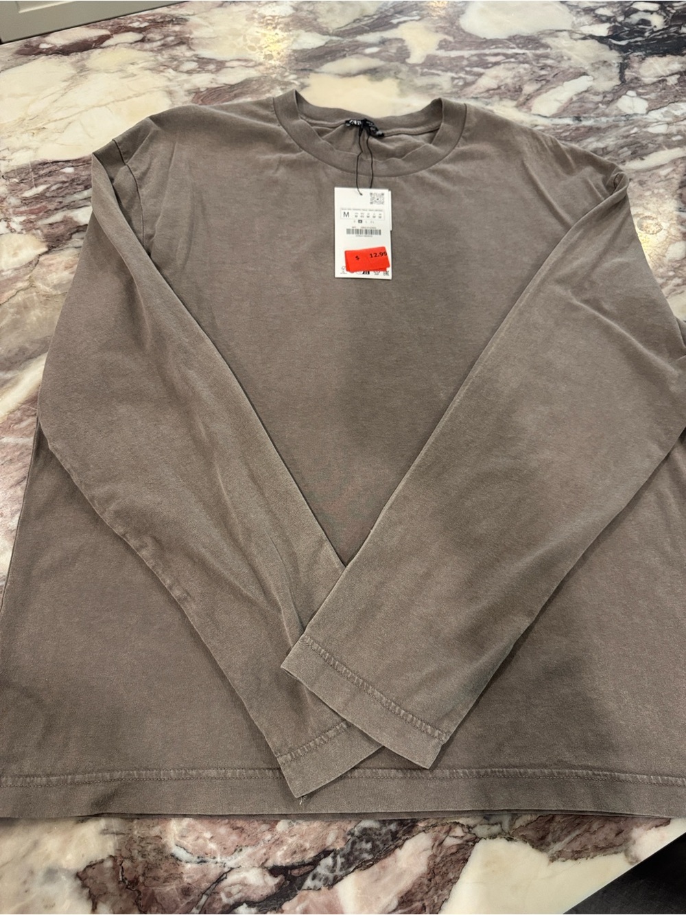 Zara Men's Long Sleeve Crewneck Shirt - Taupe Brown